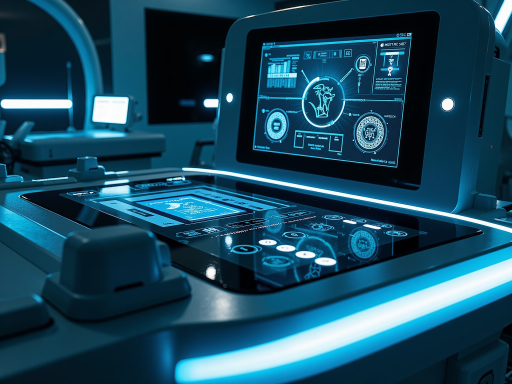 未来医疗科技概念图，智能医疗设备，数字化医院管理界面，现代医疗环境